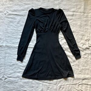 Flirty Black Dress Long Sleeve Knee Length Fitted Dark Coquette Whimsigoth